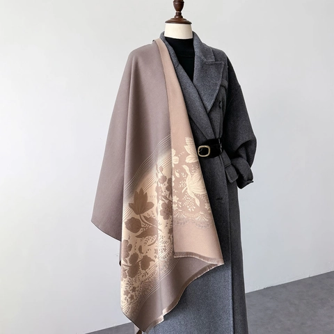 Vintage Floral Tulpenmuster Schal Dick Warm Kaschmirimitat Elegant Color Block Wintertuch Mit Quasten Für Damen
