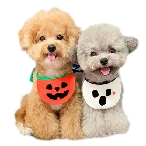 Halloween Pet Scarf Bib For Dogs Cats Pumpkin Ghost Pattern Cotton Blend Adjustable Puppy Kitten Saliva Towel Decoration