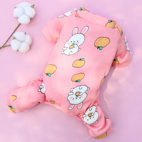 Cute Cartoon Pet Pajamas Full Body Soft Fleece Home Wear Clothes For Small Dogs Cats Puppy Kitten Rabbit Dinosaur Pattern