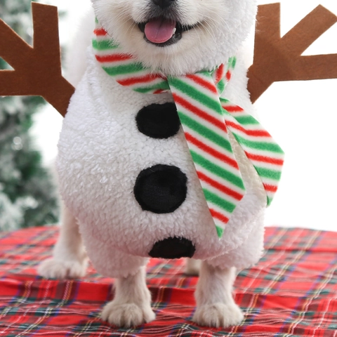 Christmas Snowman Pet Costume Funny Puppy Cat Outfit With Hat Scarf Winter Plush Warm Holiday Transformation Suit