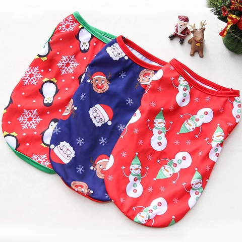 Weihnachten Hunde Weste Kleidung Rot Marineblau Schneemann Pinguin Weihnachtsmann Rentier Druck Welpe Katze Haustier Feiertagsbekleidung