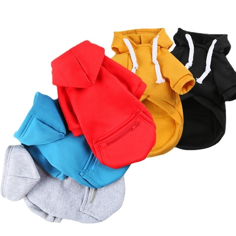 Pet Dog Hoodie Polyester Warm Fleece With Zipper Pocket Drawstring Hood Casual Clothes For Small Medium Large Dogs Cats
