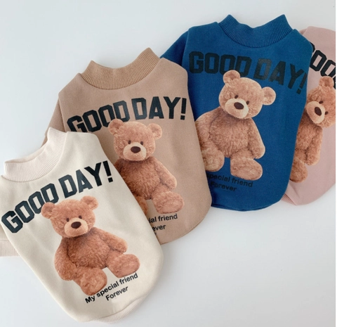 Pet Hoodie Soft Warm Sweatshirt Teddy Bear Print Lettering Casual For Dogs Cats