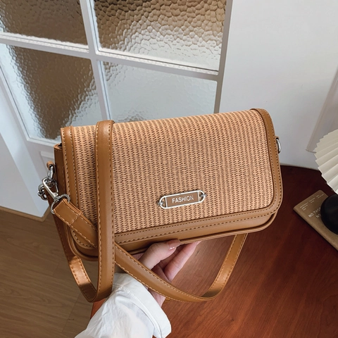 Women Retro PU Leather Small Square Crossbody Bag Minimalist Woven Texture Shoulder Bag Fashion Messenger Bag For Daily Travel