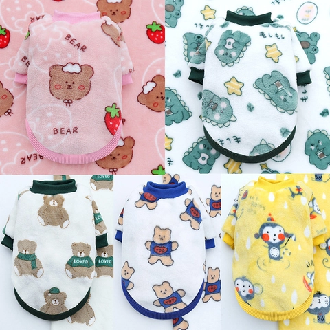 Vestiti in Morbido Vello di Corallo per Cani e Gatti Invernale Caldo Maglione per Cuccioli con Stampa di Orso e Dinosauro Cartone Animato