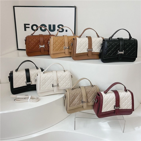 Women Quilted Crossbody Bag Elegant PU Leather Handbag Small Square Messenger Bag Removable Strap Fashion Shoulder Bag