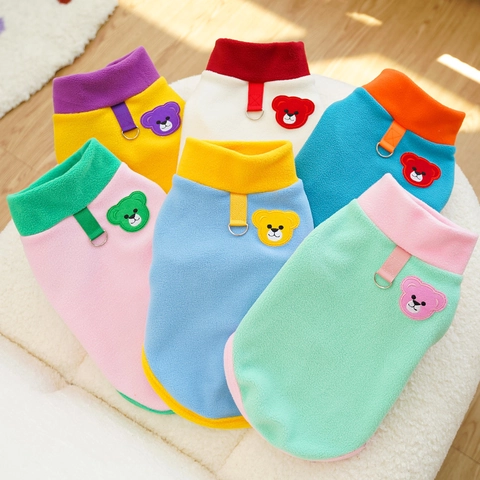 Abbigliamento In Pile Per Animali Domestici Inverno Caldo Colore A Contrasto Patch Orso Cartone Animato Con Anello A D Cani