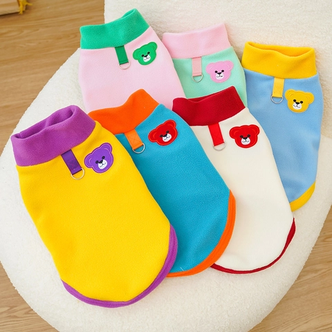 Abbigliamento In Pile Per Animali Domestici Inverno Caldo Colore A Contrasto Patch Orso Cartone Animato Con Anello A D Cani