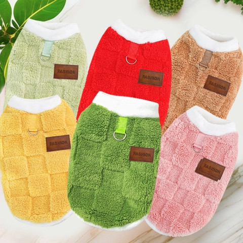 Checkerboard Texture Plush Pet Vest Fleece Warm Winter Dog Hoodie Clothes With D-Ring For Small Medium Large Dogs Cats