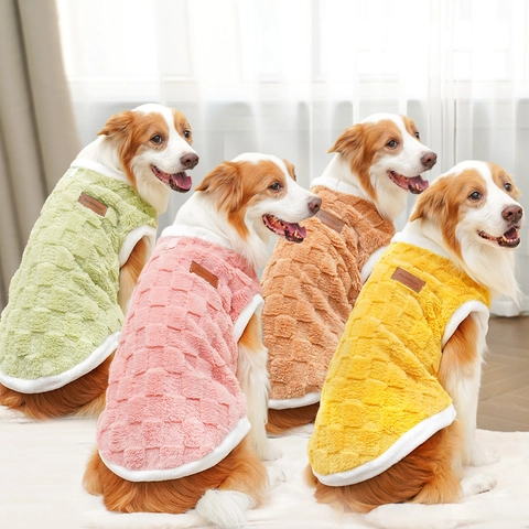 Checkerboard Texture Plush Pet Vest Fleece Warm Winter Dog Hoodie Clothes With D-Ring For Small Medium Large Dogs Cats