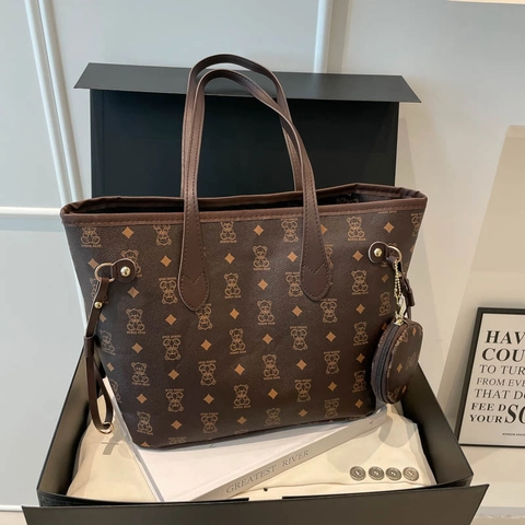 Retro Bedruckte Tote Bag PU Leder Große Kapazität Frauen Schultertasche Mit Passendem Rundem Beutel Mode Pendeln