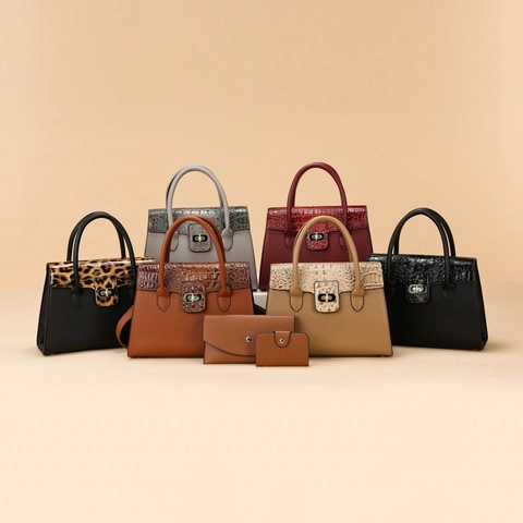 Sac Fourre-tout de Mode en Cuir PU pour Femmes Ensemble de 3 Pièces Motif Crocodile Sac à Main Grande Capacité pour Bureau Quotidien