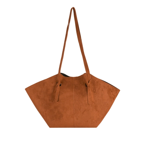 Large Capacity Suede Look Tote Bag For Women Vintage Wing Shape Shoulder Bag Minimalist Solid Color Commuter Handbag