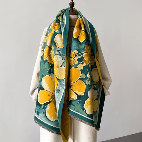 Sciarpa Scialle Con Stampa Floreale Imitazione Cashmere Caldo Involucro Invernale Per Donne Con Nappe Elegante Stile retrò