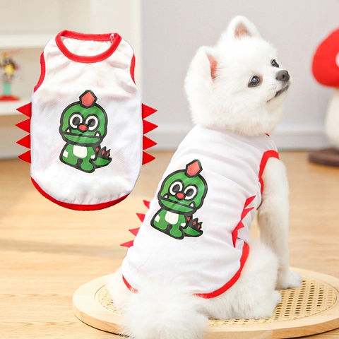 Haustier Netz Weste Atmungsaktive Sommer Hund Kühlkleidung Outdoor Sonnenschutz Cartoon Dinosaurier Druck Für Katzen