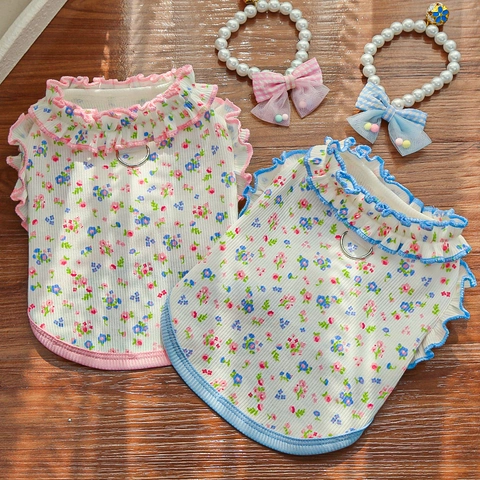 Haustier Kleid Mit Blumenmuster Netztutu Und D-Ring Für Kleine Hunde Katzen Sommer Ärmellose Kleidung