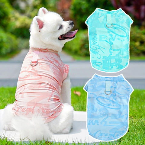 Mesh Pet Vest Leash D-Ring Summer Cooling Dog Cooling Shirt Graffiti Print Cat Tank Top For Small Dogs