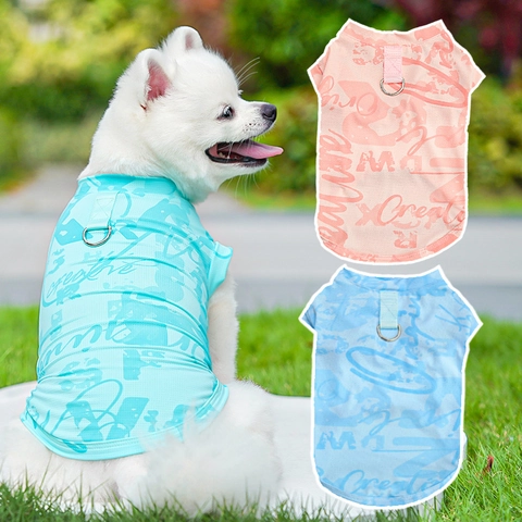 Mesh Pet Vest Leash D-Ring Summer Cooling Dog Cooling Shirt Graffiti Print Cat Tank Top For Small Dogs