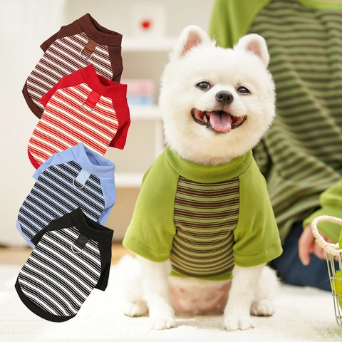 T-shirt Rayé Pour Animaux De Compagnie Polyester Douce Chien Polo Combinaison Avec Anneau En D Vêtements Décontractés