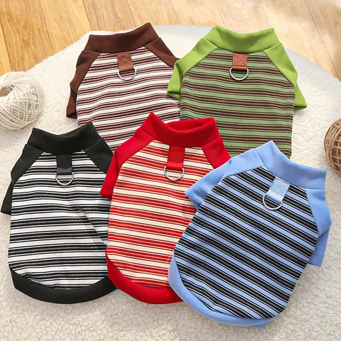 T-shirt Rayé Pour Animaux De Compagnie Polyester Douce Chien Polo Combinaison Avec Anneau En D Vêtements Décontractés