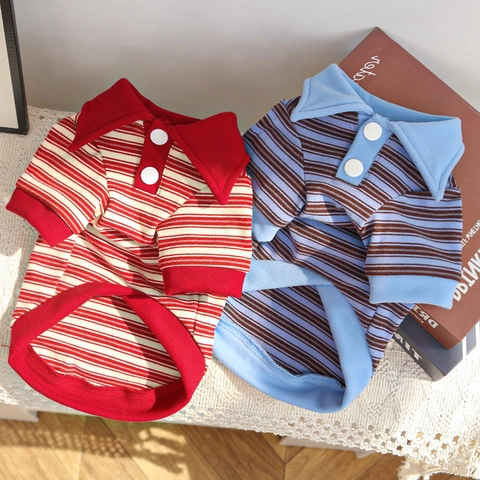 Huisdier Hond Kat Gestreepte Poloshirt Casual Ademende Gebreide Kleding Met D-Ring Riem Bevestiging Puppy Kitten Preppy Kleding