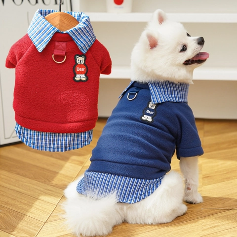 Felpa In Pile Per Cani Patchwork A Quadri Stile Doppio Strato Felpa Con Cappuccio Calda Invernale Con Anello A D