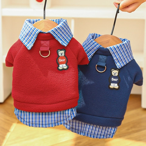 Felpa In Pile Per Cani Patchwork A Quadri Stile Doppio Strato Felpa Con Cappuccio Calda Invernale Con Anello A D