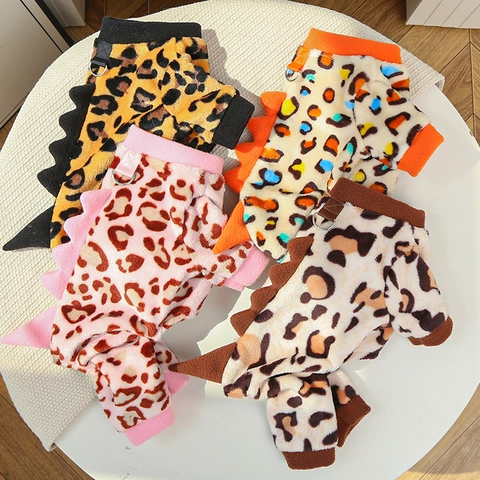 Pigiama Tuta Animali Pile Caldo Inverno Dinosauro Stampa Leopardata Cane Piccola Gatto Felpa Con Anello A D Abbigliamento Pesante