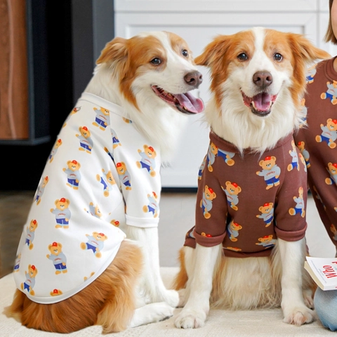 Felpa Con Cappuccio Per Cani Con Stampa Di Orso Cartone Animato Caldo Pile Abbigliamento Per Animali Domestici Coordinato