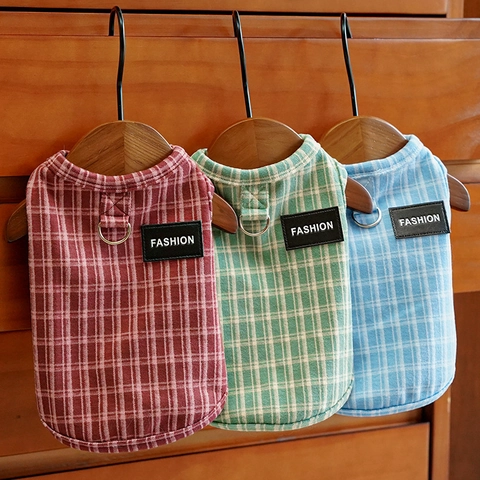 Pet Plaid Vest Thermal Fabric D-Ring Leash Attachment British Style Clothing For Small Dog Cat Apparel