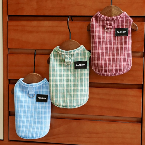 Pet Plaid Vest Thermal Fabric D-Ring Leash Attachment British Style Clothing For Small Dog Cat Apparel