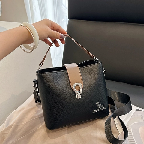 Borsa A Secchiello Retrò Da Donna Pelle PU Motivo Litchi Borsa A Tracolla Borsa A Mano Con Tracolla Larga Elegante Versatile Casual