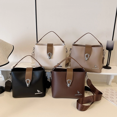 Borsa A Secchiello Retrò Da Donna Pelle PU Motivo Litchi Borsa A Tracolla Borsa A Mano Con Tracolla Larga Elegante Versatile Casual
