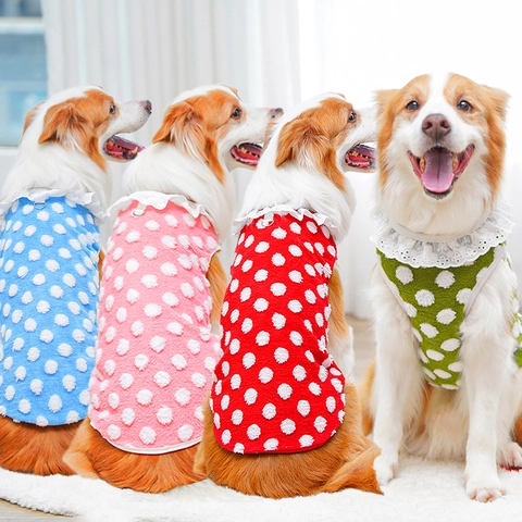 Gilet Cani Pile Corallo Pois Colletto Pizzo Anello D Stile Principessa Per Cani Gatti