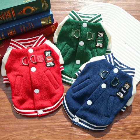 Giacca Da Baseball Per Animali Pile Inverno Caldo Cappotto Varsity Con Anello A D Ricamo Orso Cuccioli Cani Gatti