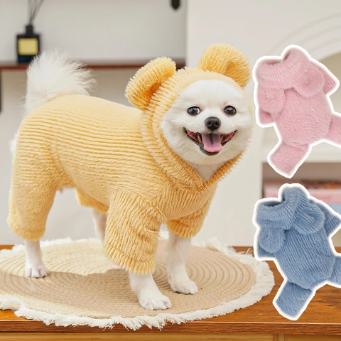 Haustier Winterkleidung Warmer Nerzimitat Overall Mit Bärenohren Weicher Plüsch Hunde Schlafanzug Für Kleine Hunde Katzen Welpen Kätzchen Hoodie Weste Mantel