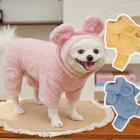 Haustier Winterkleidung Warmer Nerzimitat Overall Mit Bärenohren Weicher Plüsch Hunde Schlafanzug Für Kleine Hunde Katzen Welpen Kätzchen Hoodie Weste Mantel