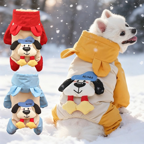 Tuta Invernale Per Cani Impermeabile Foderata In Pile Ispessita Antivento Con Cappuccio Quattro Gambe Per Cani Piccoli