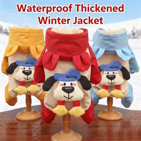 Tuta Invernale Per Cani Impermeabile Foderata In Pile Ispessita Antivento Con Cappuccio Quattro Gambe Per Cani Piccoli