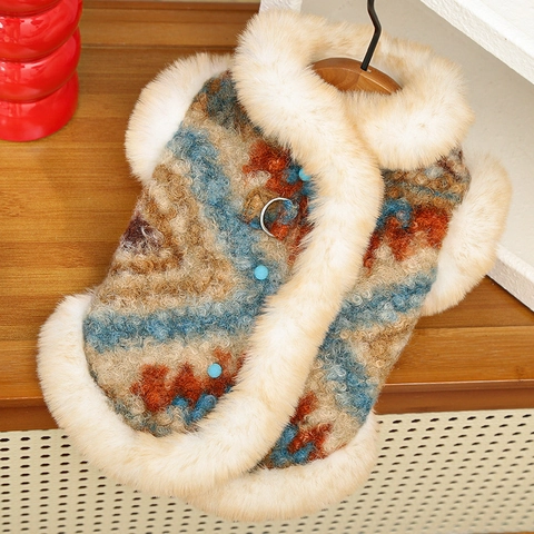 Haustier Winterweste Jacke Warm Kunstfell Gefüttert Fair Isle Vlies Mantel Für Kleine Hunde Katzen Teddy Bichon