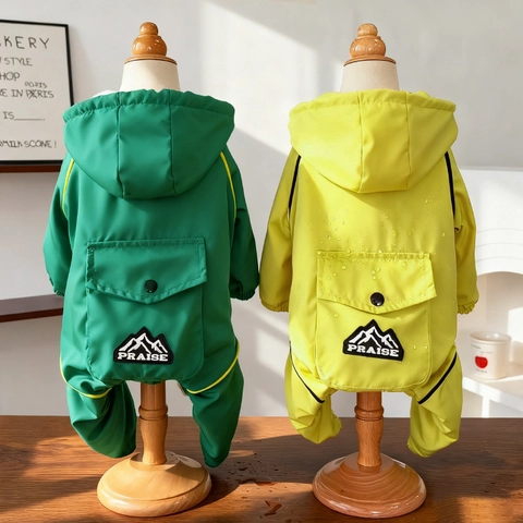 Pet Raincoat Waterproof Fleece Lined Four-Legged Winter Warm Jacket Hooded Outdoor Reflective Clothes For Small Dogs Cats