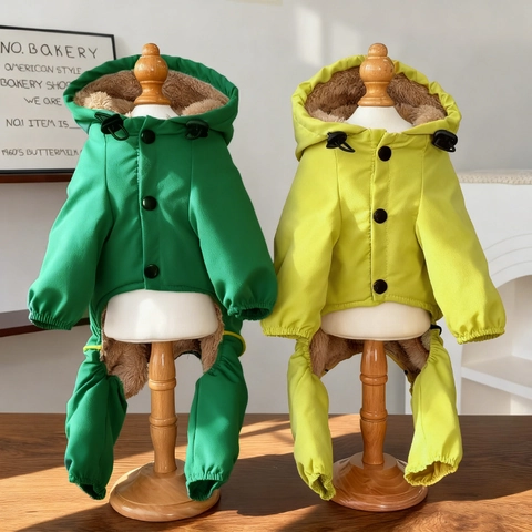 Pet Raincoat Waterproof Fleece Lined Four-Legged Winter Warm Jacket Hooded Outdoor Reflective Clothes For Small Dogs Cats