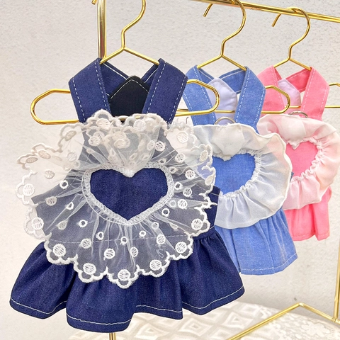Pettorina E Guinzaglio Per Vestito Da Animale Domestico In Denim Con Pizzo A Cuore Per Cani Gatti Piccoli Medi Abbigliamento