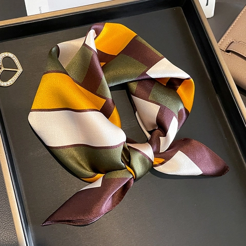 Pañuelo Cuadrado De Satén De Mora Geométrico Bloque De Color Satén Pañuelo De Cuello Retro Elegante Mujer