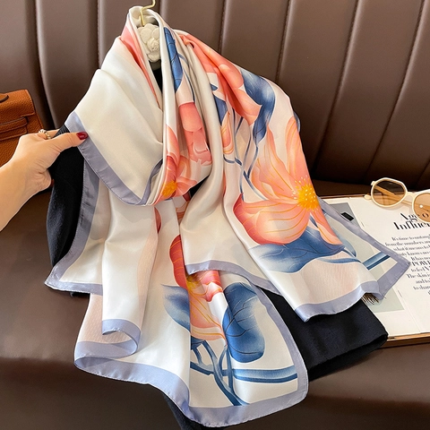 Vintage Blumendruck Schal Stola Satinnimitat Polyester Leicht Groß Sonnenschutz Elegant Accessoires Damen