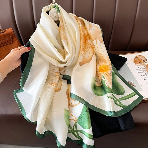 Vintage Blumendruck Schal Stola Satinnimitat Polyester Leicht Groß Sonnenschutz Elegant Accessoires Damen