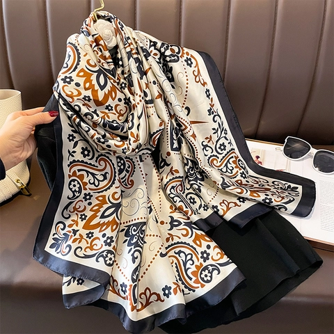 Sciarpa Grande In Raso Da Donna Elegante Stampa Paisley Scialle Protezione Solare Leggero Morbido Viaggio Spiaggia