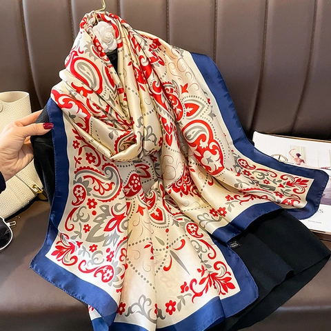 Sciarpa Grande In Raso Da Donna Elegante Stampa Paisley Scialle Protezione Solare Leggero Morbido Viaggio Spiaggia