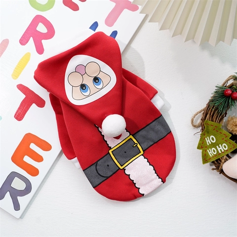 Sudadera con Capucha de Navidad para Perro y Gato Disfraz de Papá Noel Rojo Blanco Poliéster Punto Ropa de Invierno para Mascotas