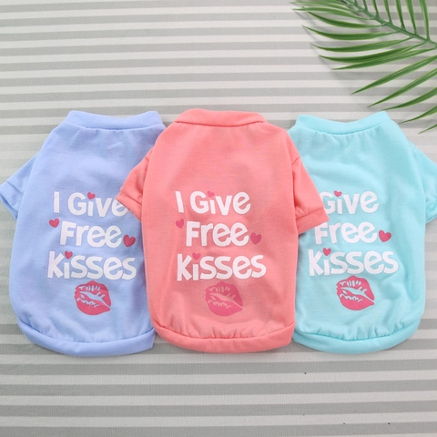 Pet T-Shirt Polyester Short Sleeve Round Neck I Give Free Kisses Letter Heart Print Clothes For Small Dogs Cats